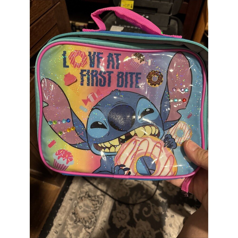 Disney Stitch Love At First Bite Insulated Lunch Bag Bioworld Blue Pink